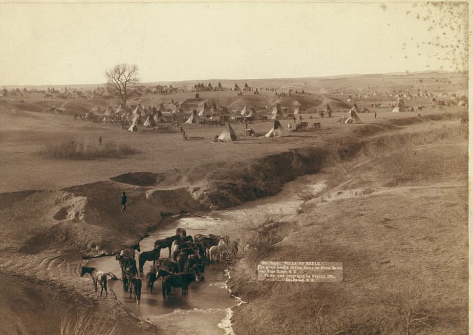 #62 Villa of Brule the great hostile Indian camp on River Brule near Pine Ridge, South Dakota, 1891.