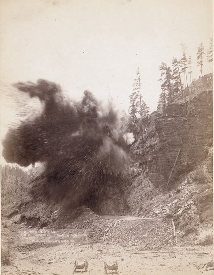 #79 A blast in building railroad to Deadwood, 1890.