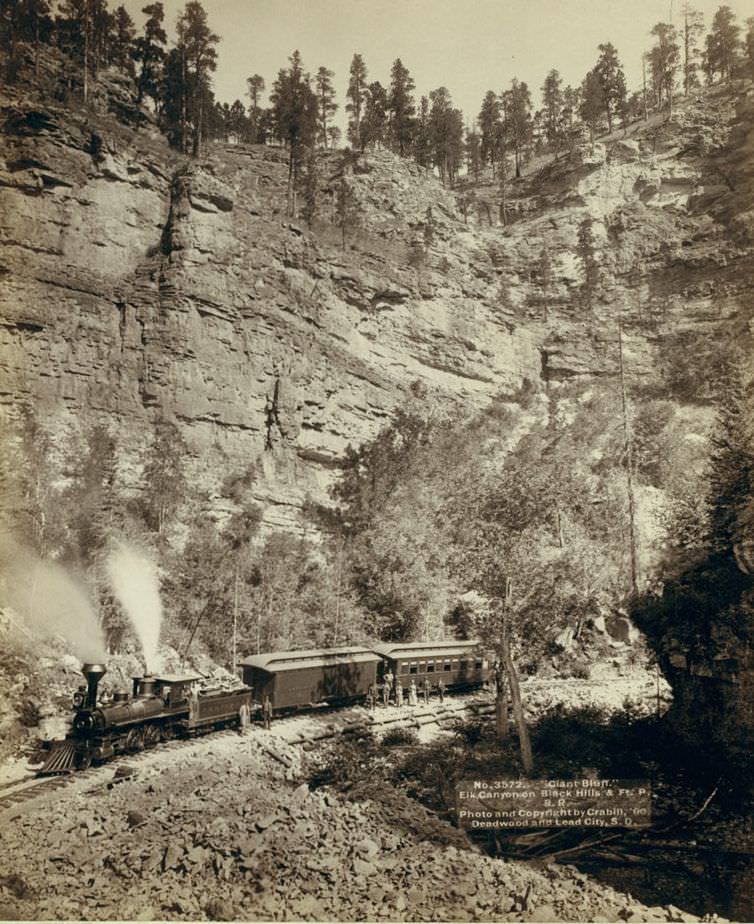 #80 Giant Bluff, Elk Canyon on Black Hills and Ft. P. Railroad, 1890.