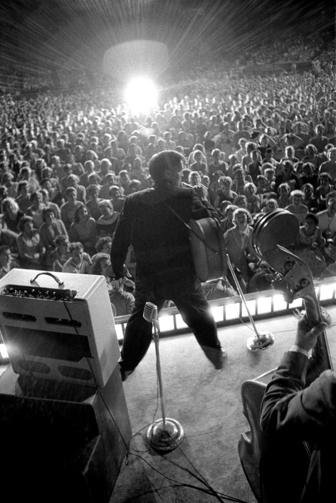 Elvis performing at Russwood Park, Memphis, 1956.