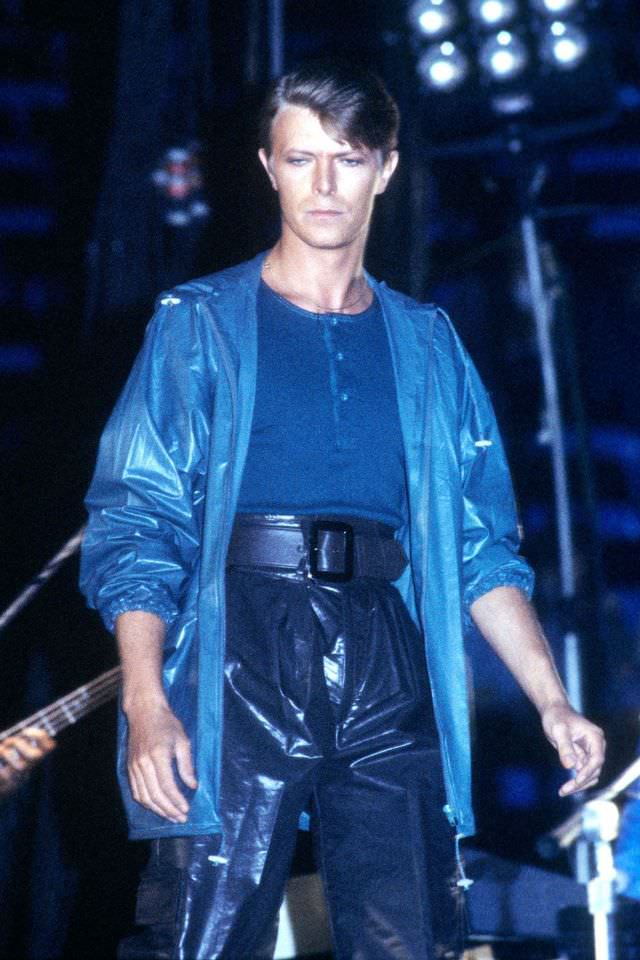#27 David Bowie in pleather pants performing in Oakland, California, 1978.