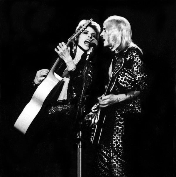 David Bowie &; Mick Ronson in concert in Santa Monica, 1972.