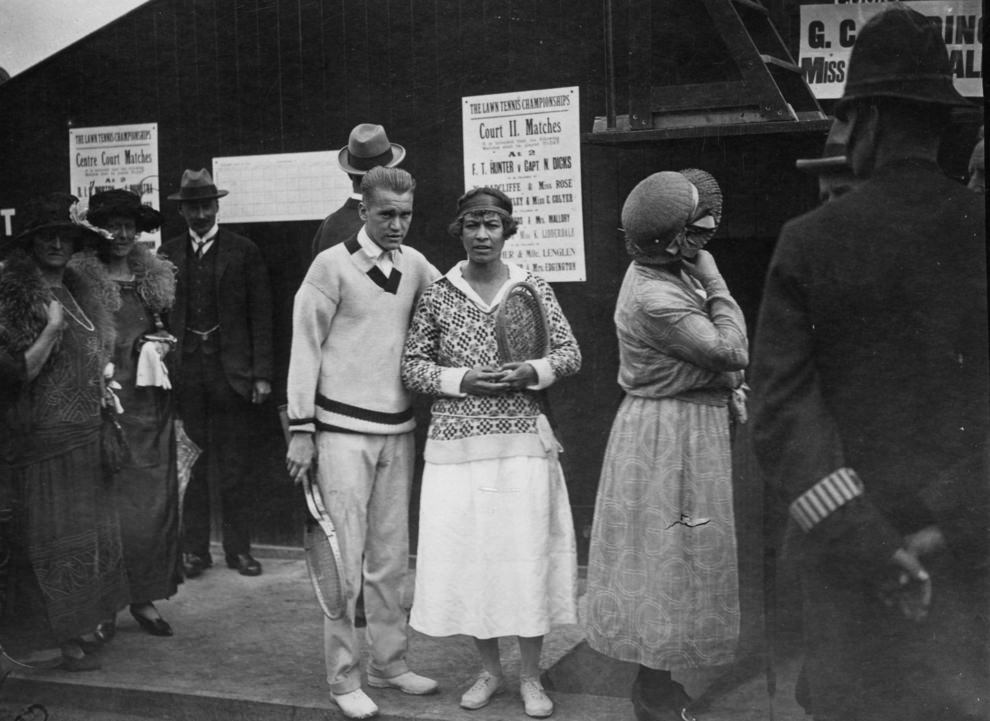 #7 American tennis players Vincent Richards and Molla Mallory at Wimbledon, 1923.