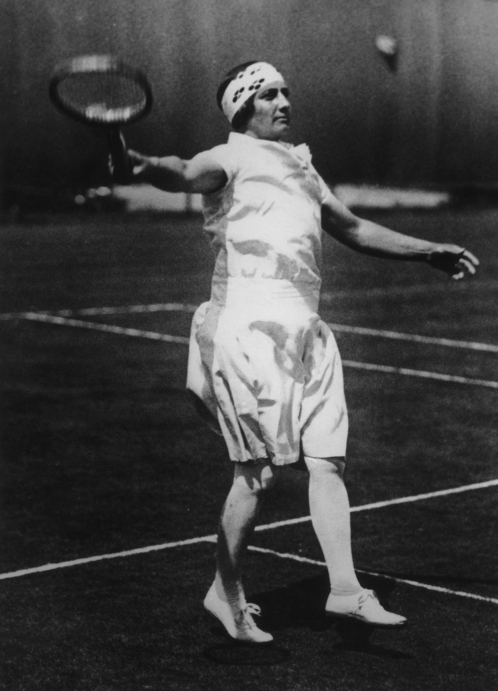 American tennis player Hazel Hotchkiss Wightman at Wimbledon, 1925.