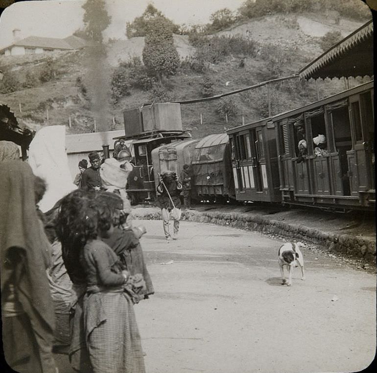 #29 Darjeeling Himalayan Railway at Sonada station, West Bengal, India, 1890s.