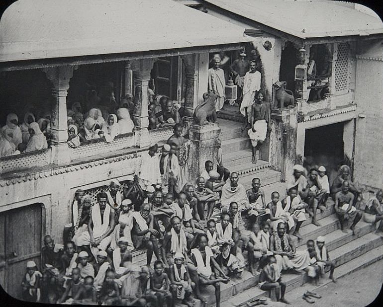 #62 Priests in Benares, India, 1890s.