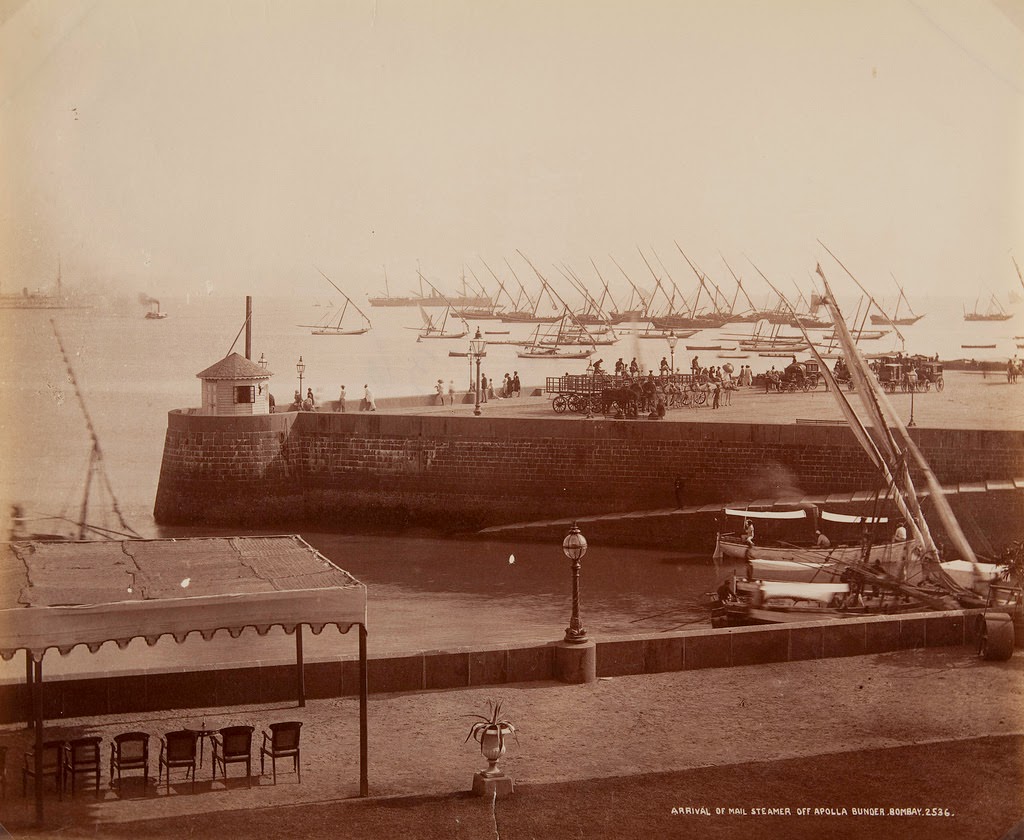 #90 Arrival of Mail Steamer off Apolla Bunder, 1870s.