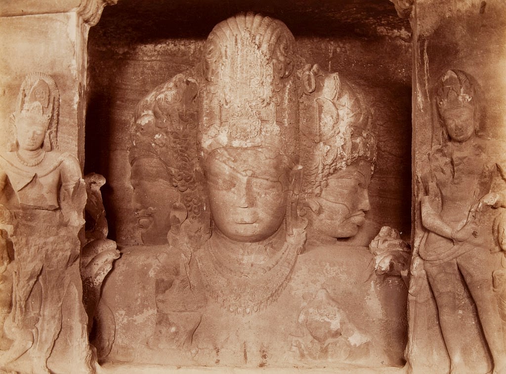 #92 Elephanta, The Three Headed Figure at Back of Cave, 1870s.