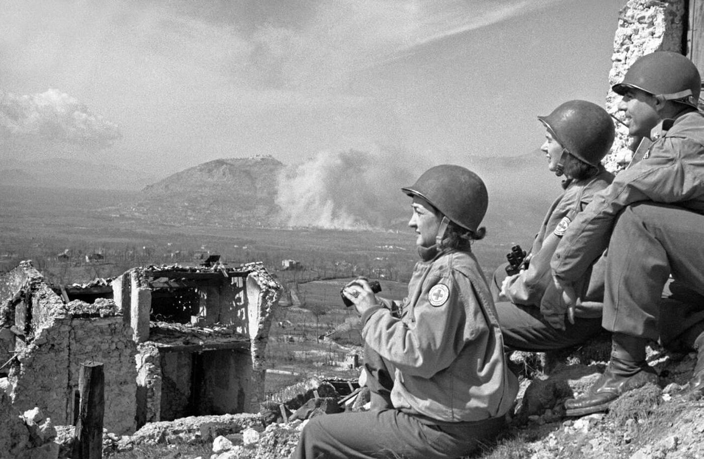 #54 Red Cross nurses watching the Battle of Monte Cassino, 1944.