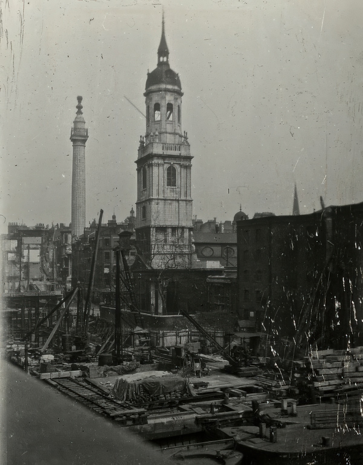 #3 St Magnus the Martyr & the Monument from the Thames, c. 1920