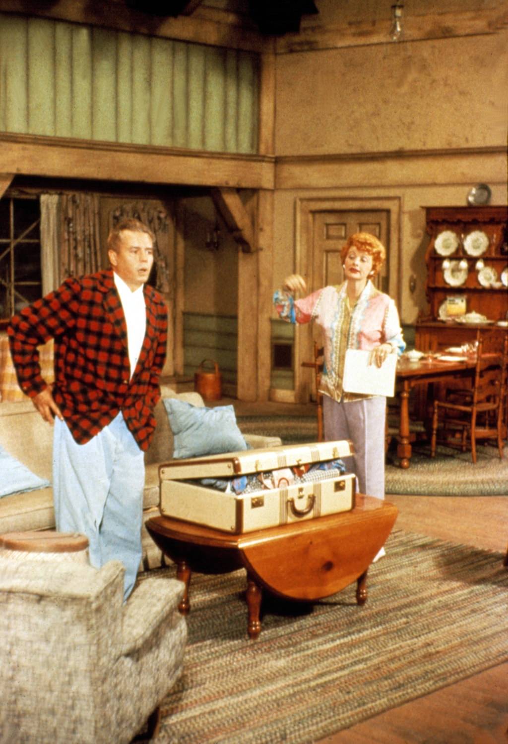 Lucille and Desi in the Connecticut home set of ‘ I Love Lucy’ .