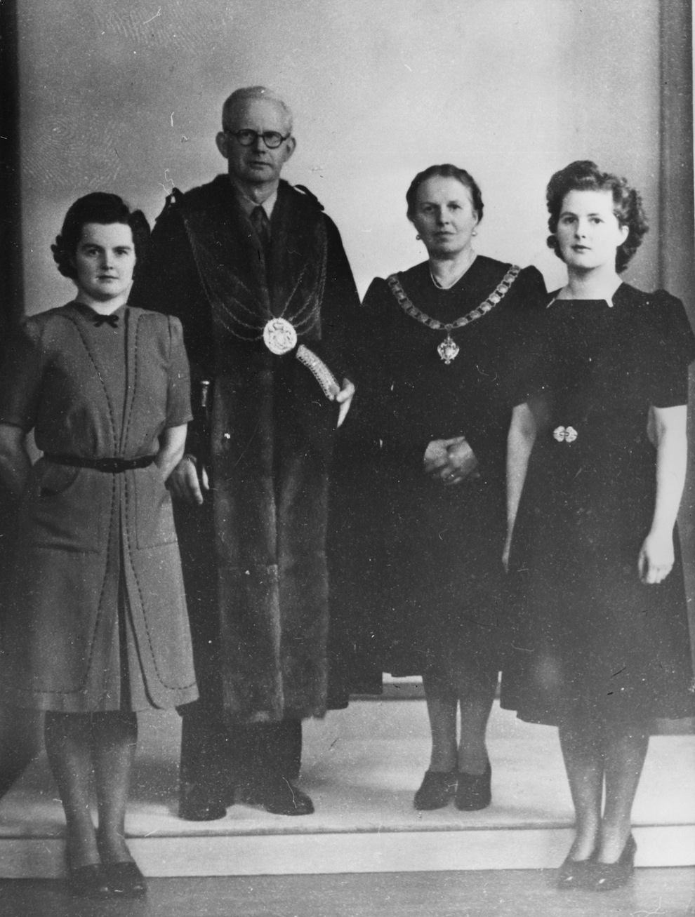 #1 Born Margaret Hilda Roberts in 1925, pictured aged 20, with her parents and sister Muriel (left).