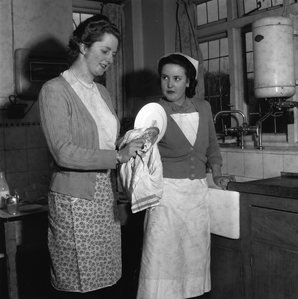 #6 Aged 25. Wiping dishes.