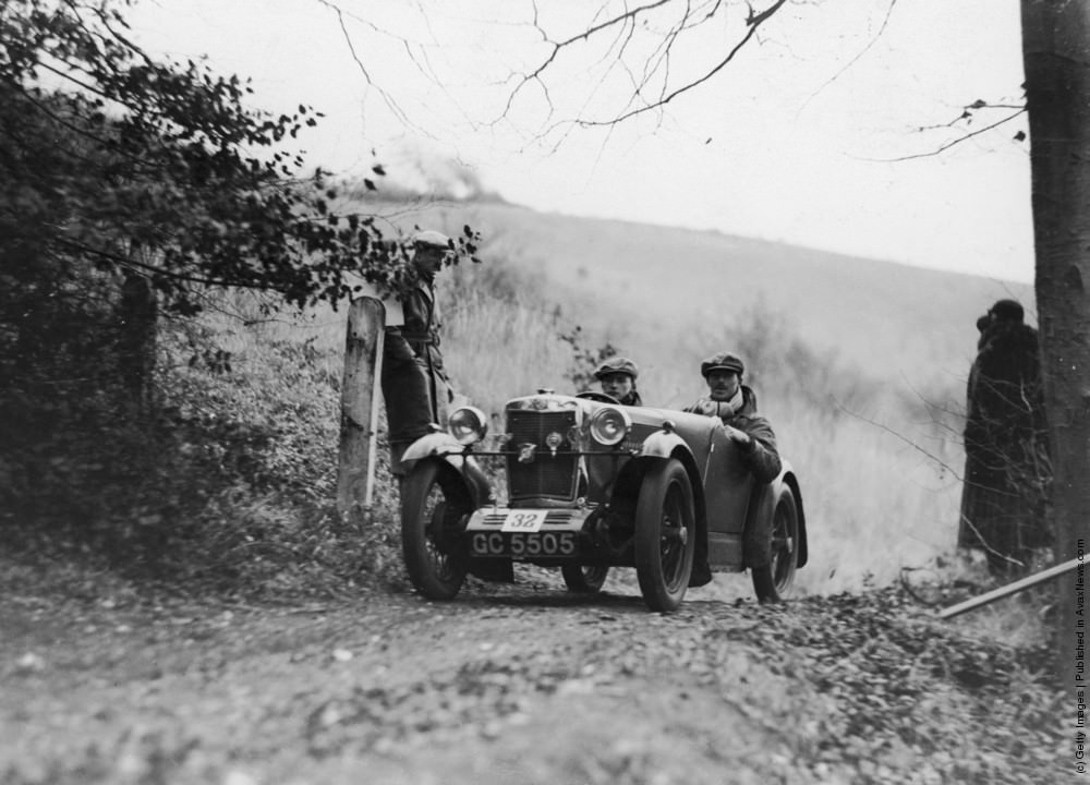 J B Carver driving his MG Midget racer at Grinders Glade during the Inter-Varsity Motor Trial. 1925.