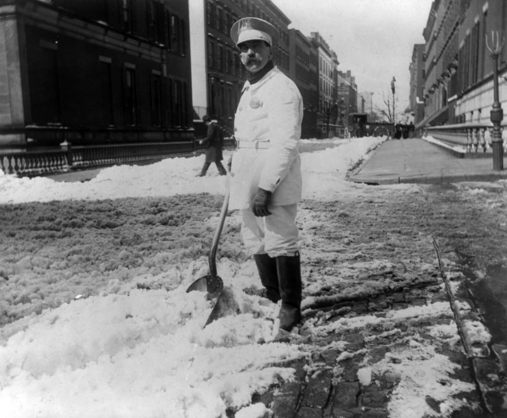 #4 Street cleaner shoveling snow, New York City, 1896.