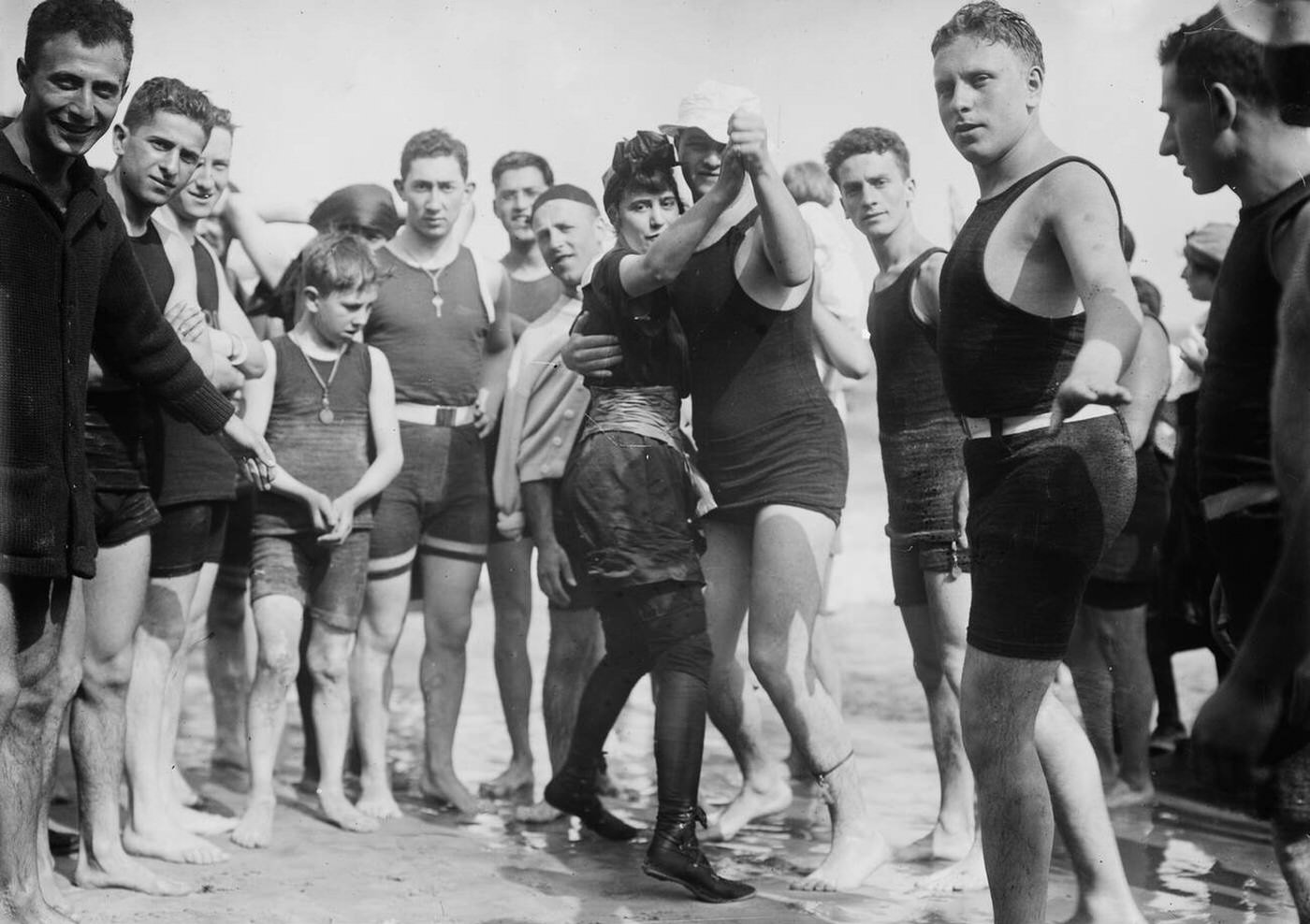 #21 People dancing on Brighton Beach, Brooklyn, New York, 1910s.