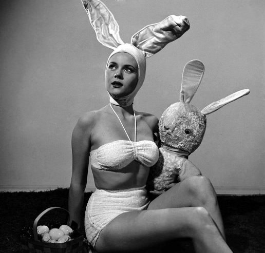 Peggy Castle in bunny ears, 1950