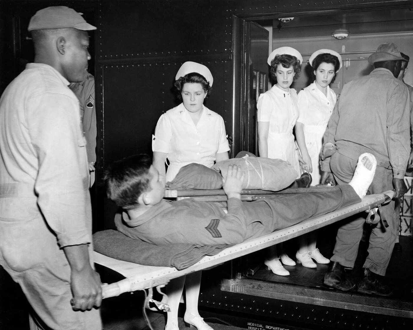 #119 A wounded sergeant arriving in the US, 1943
