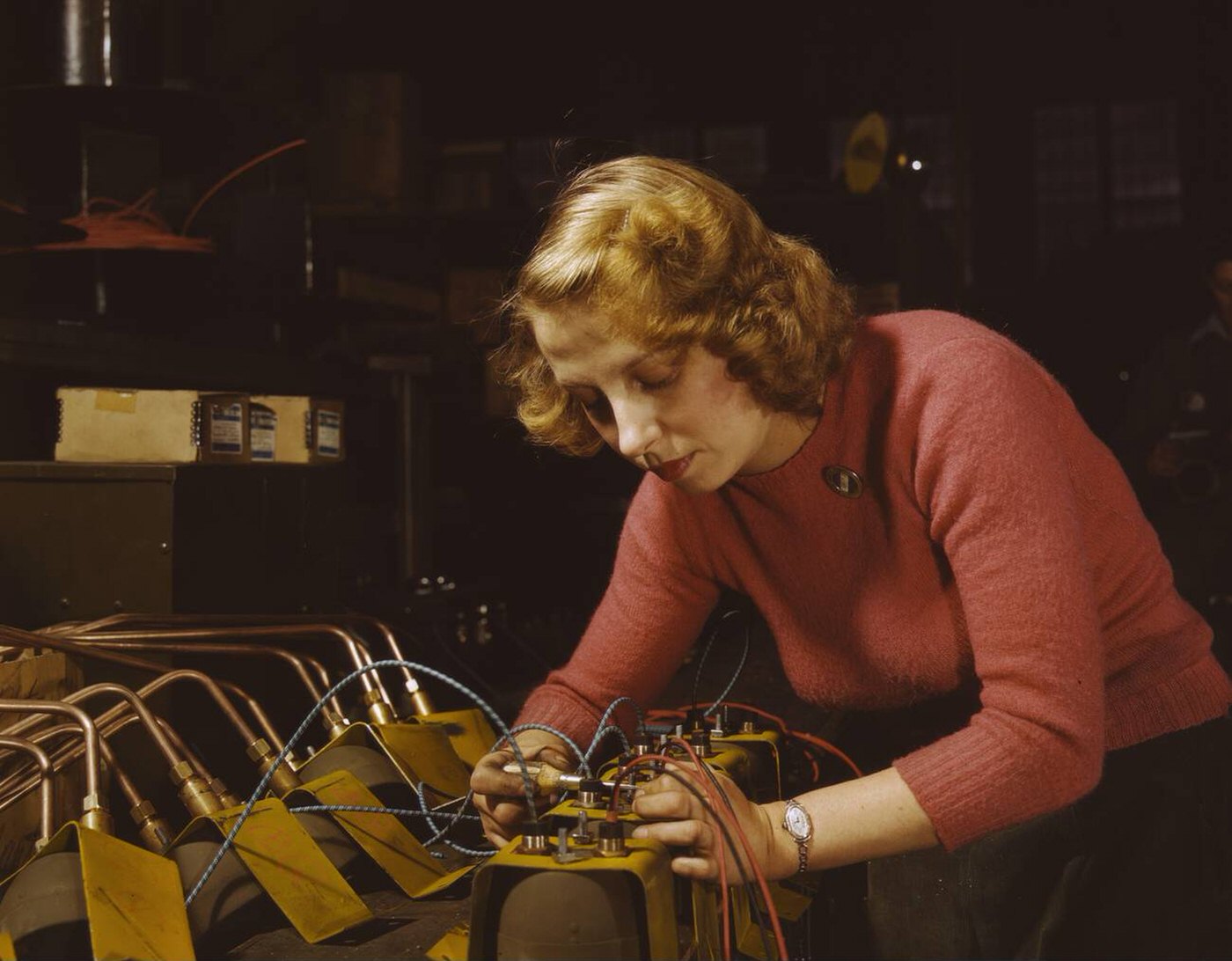 #157 Lucile Mazurek working on blackout lamps, World War II