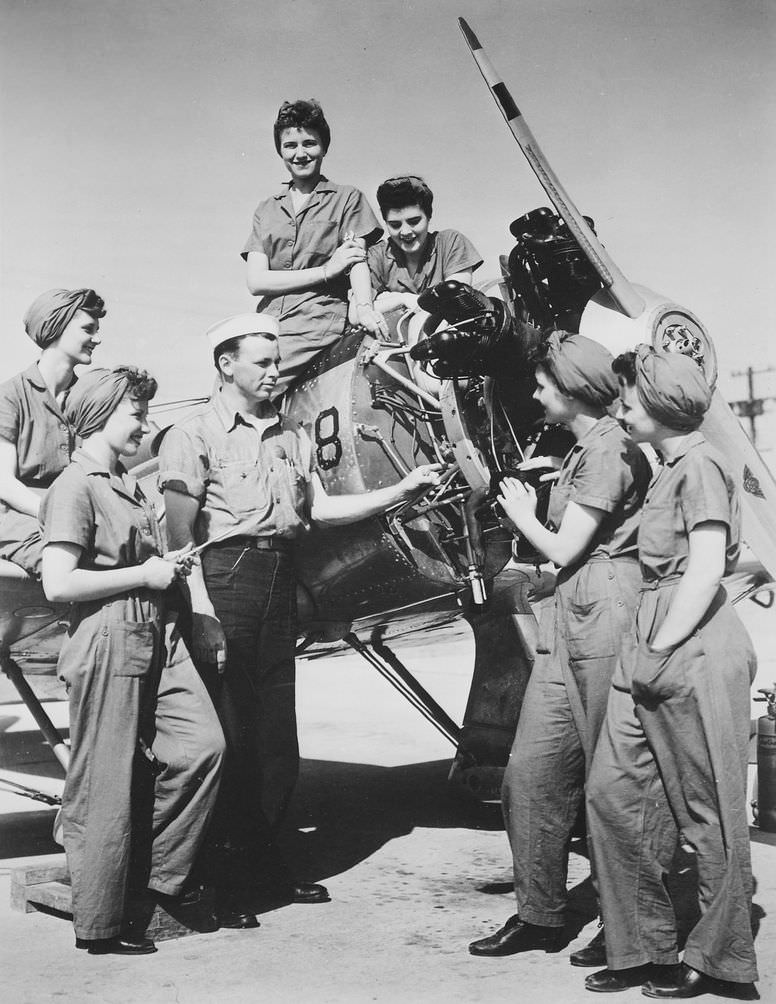 #7 Women preparing for aircraft maintenance, 1940s