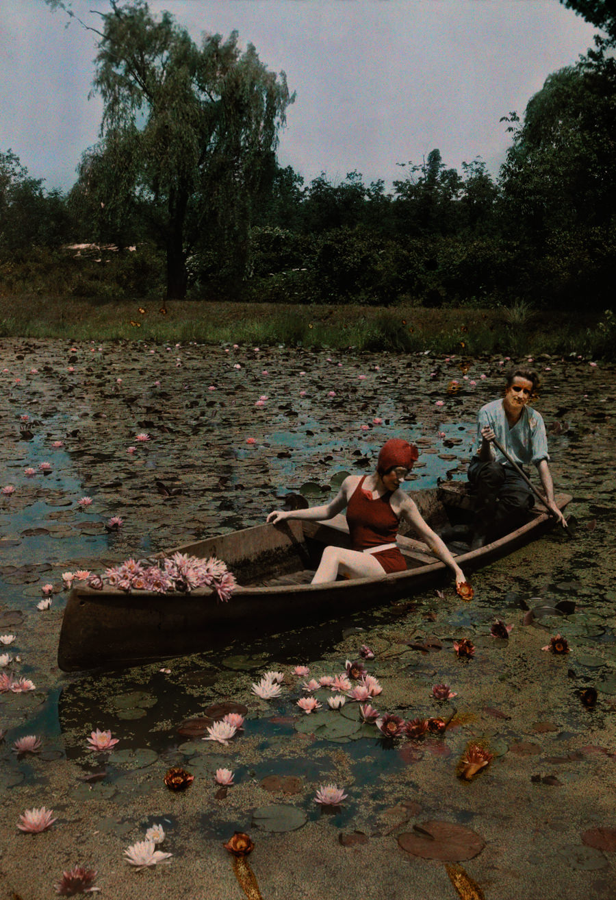 #15 A couple paddle on a lily pond in the Kenilworth Aquatic Gardens in Washington D.C., 1923.