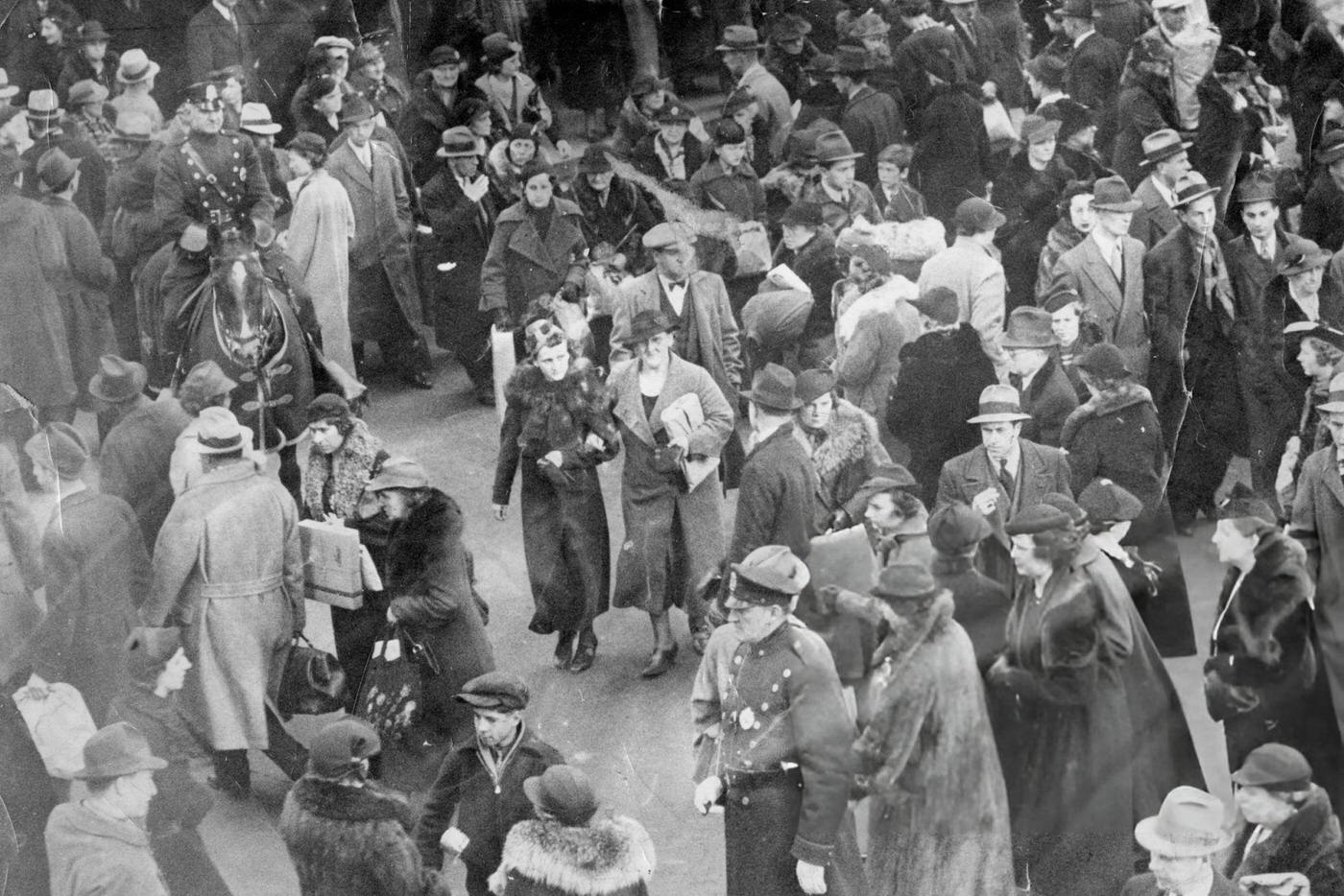 #11 Christmas shoppers at Washington and Summer Streets in downtown Boston, 1936.