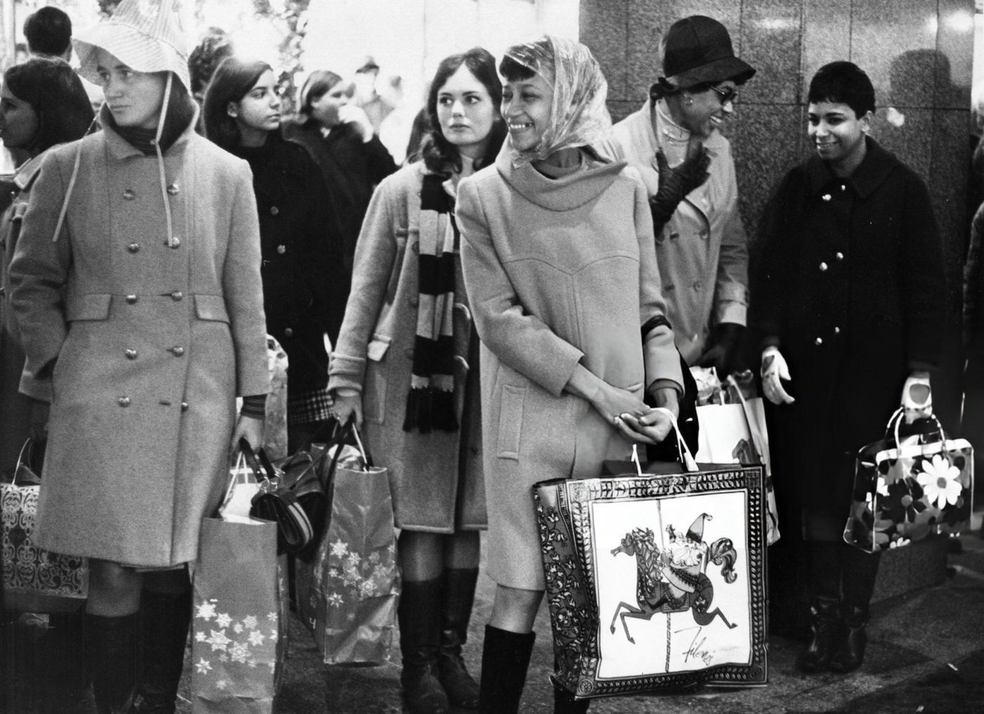 #35 Last-minute shoppers around Christmastime in Boston, 1968.
