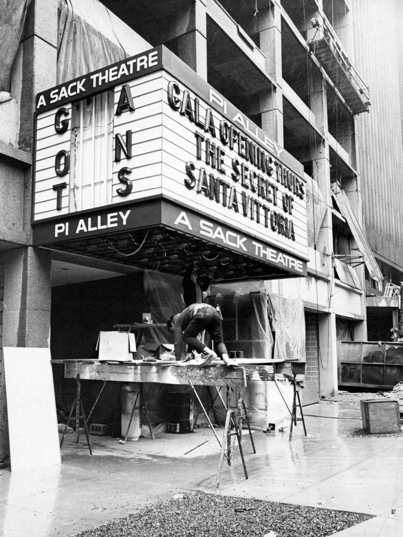 #38 Work continues on the new PI Alley Theater on Washington Street in Boston, 1969.