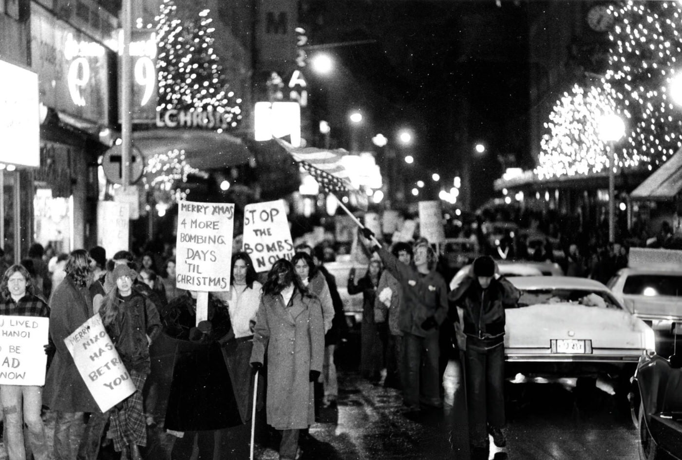 #44 Anti-Vietnam War demonstrators march down Washington Street in Boston, 1972.