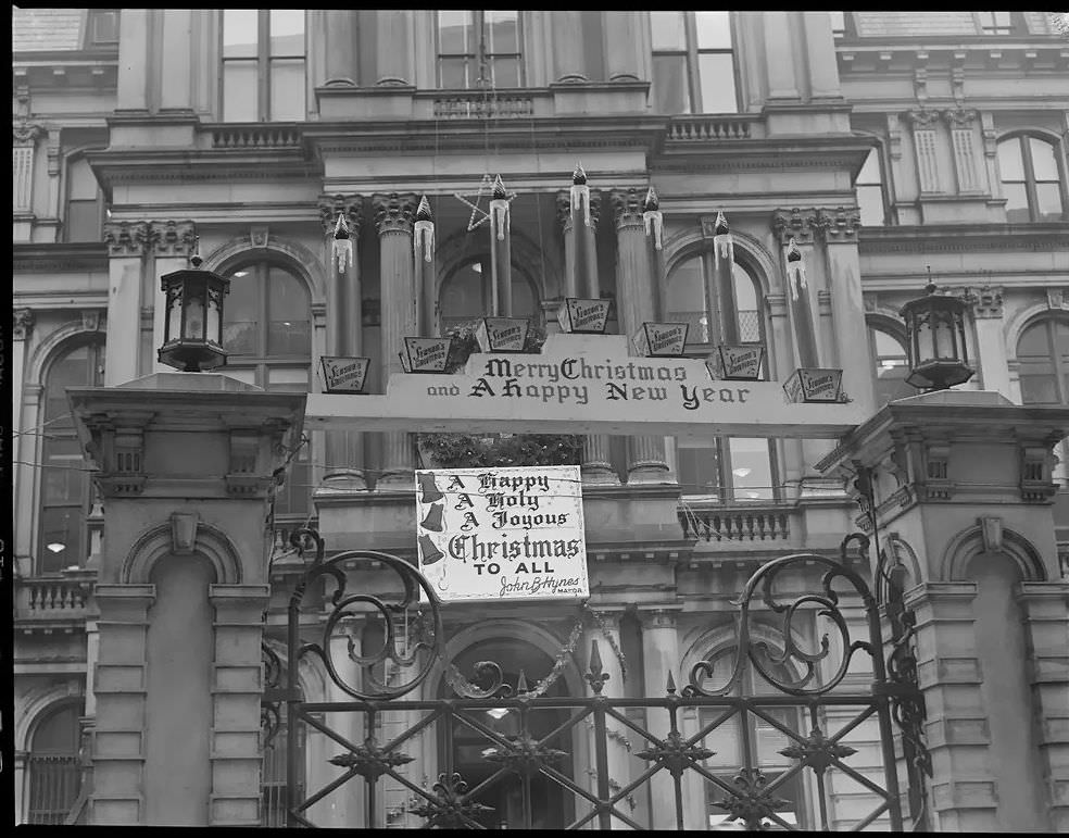 #60 Boston City Hall decked for the holidays, 1954.