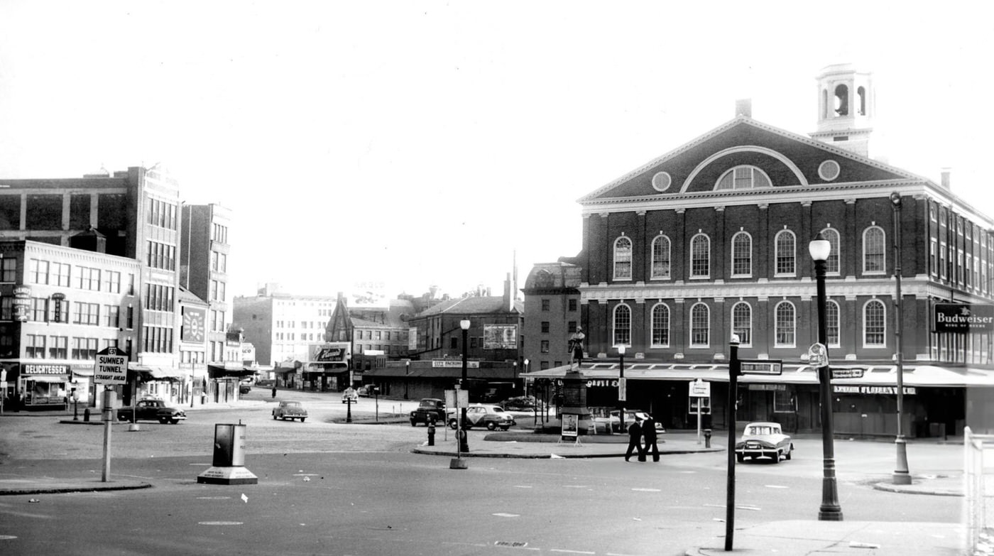 #18 An empty Dock Square in Boston on Christmas morning, 1952.