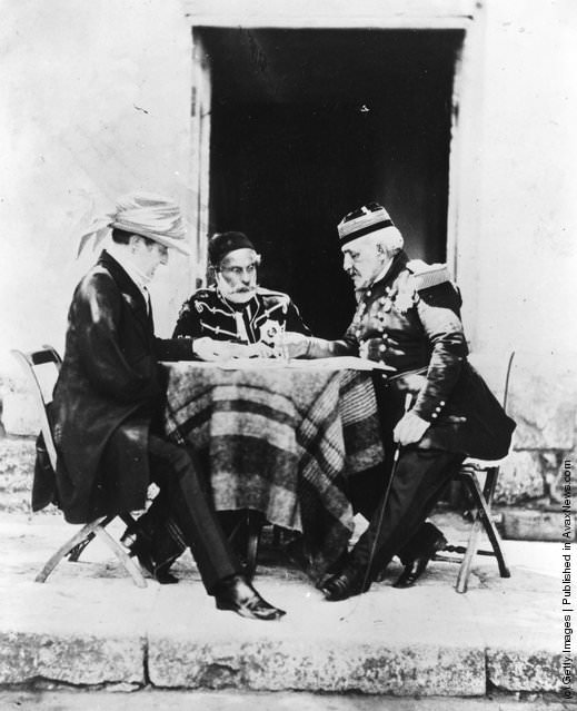 The Allied commanders-in-chief, Lord Raglan, Omar Pasha, and General Pelisier, meeting during the Crimean War, 1850s.