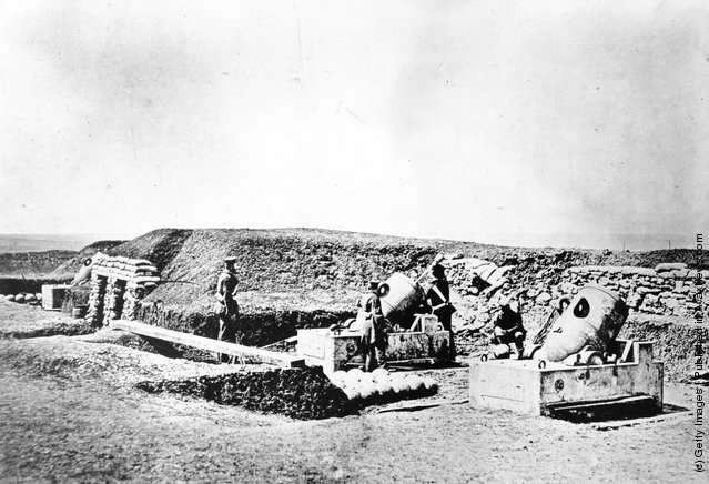 #24 Mortar batteries in front of Picquet House, Light Division, during the Crimean War, 1850s.