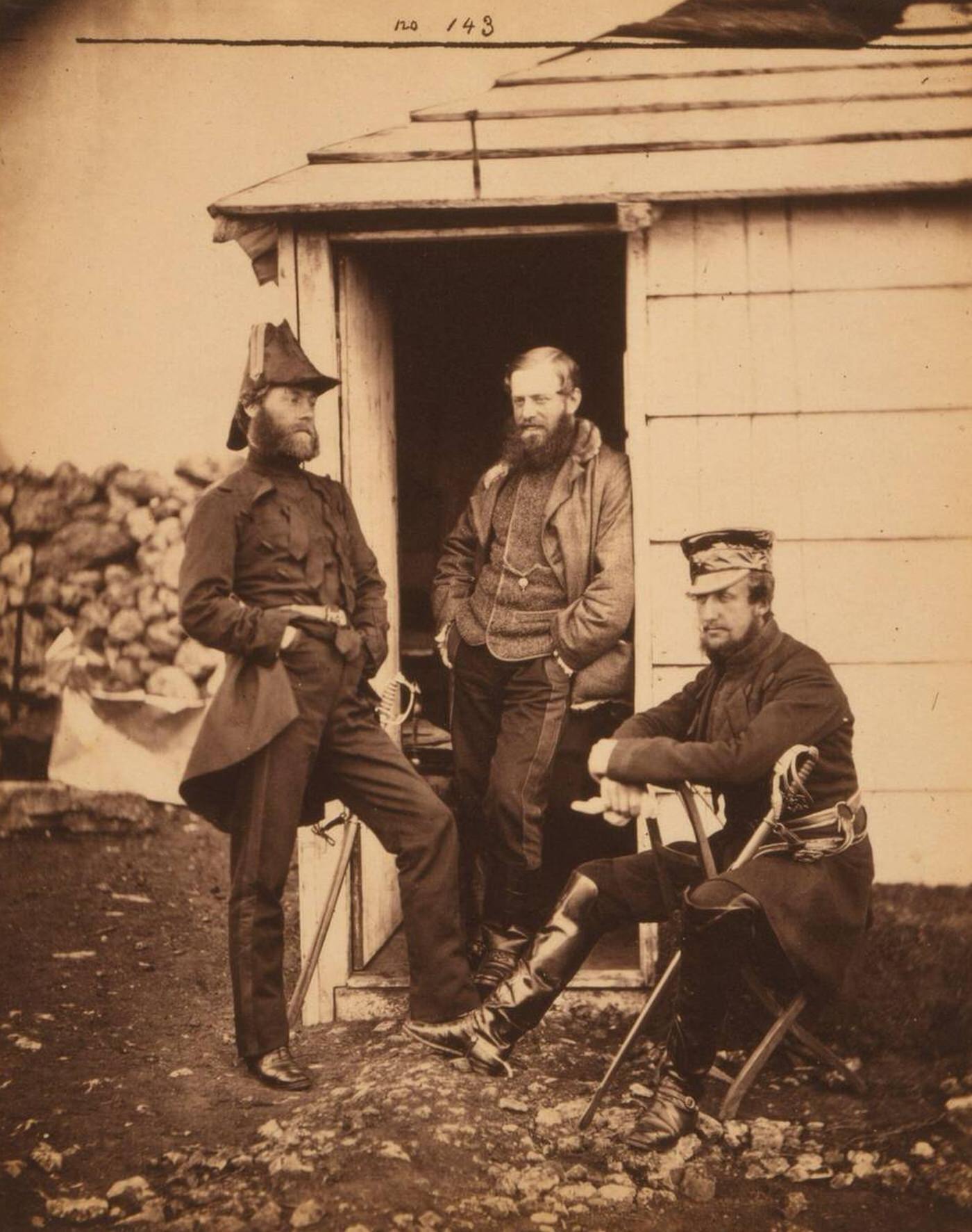 #28 Captains Ponsonby, Pearson, and Markham of Sir George Brown’s staff during the Crimean War, 1855.