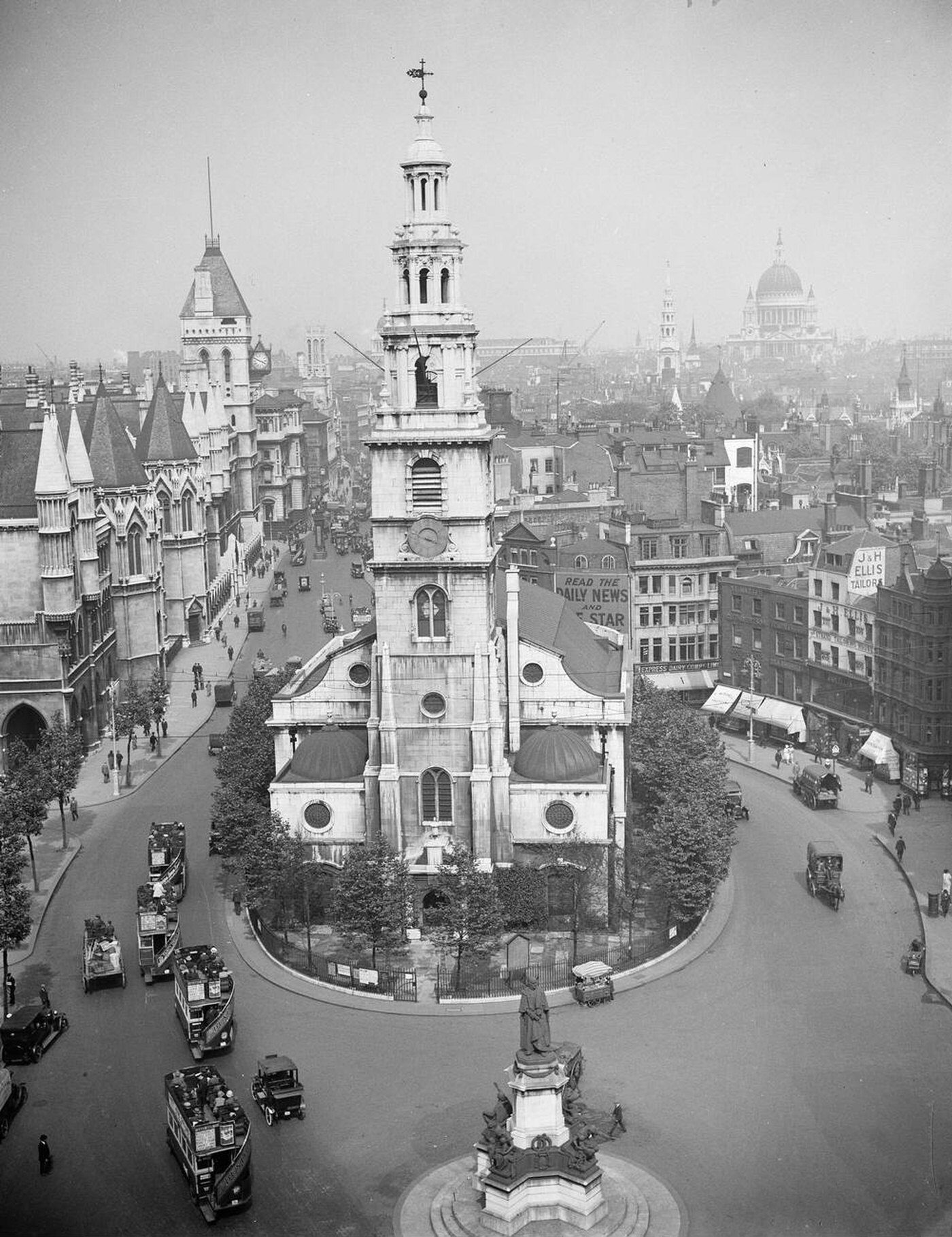 #56 St Clement Danes Church in the Strand, as seen from the roof of Australia House, London, 1924.
