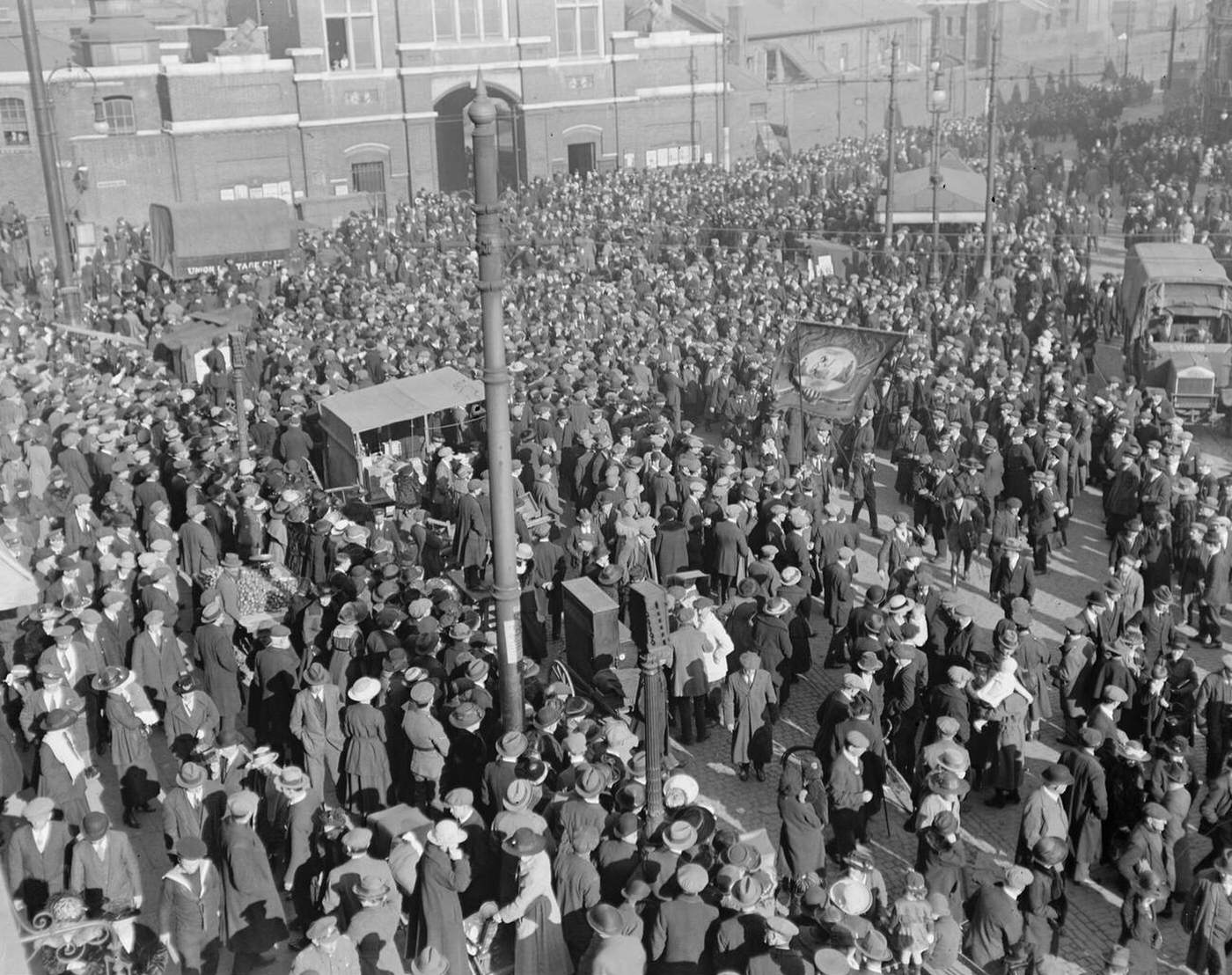 #34 10,000 ex-soldiers march from Woolwich Arsenal to see the Premier, 1920.