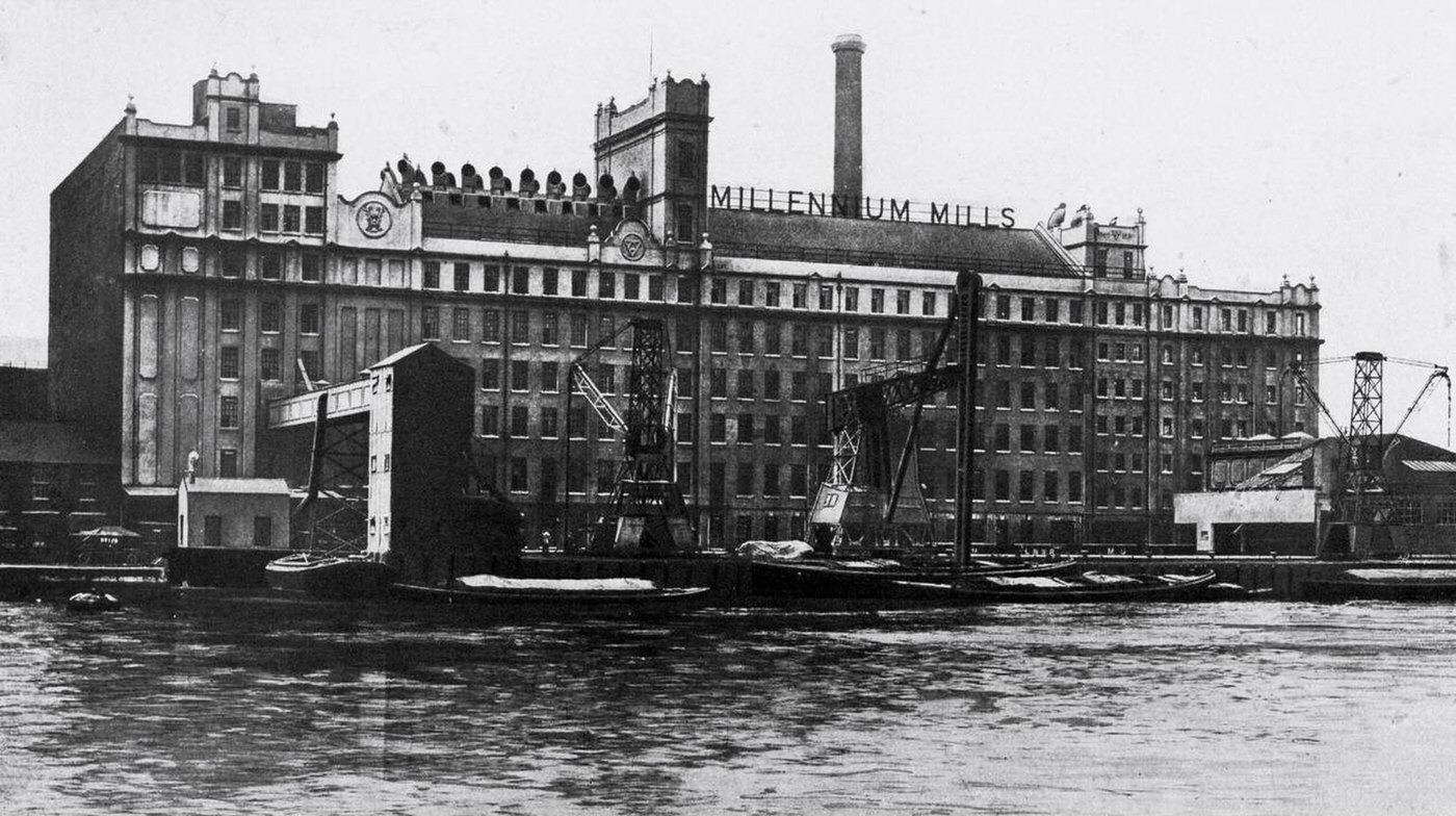 #48 View of the Millennium Mills, Royal Victoria Docks, London, 1920.