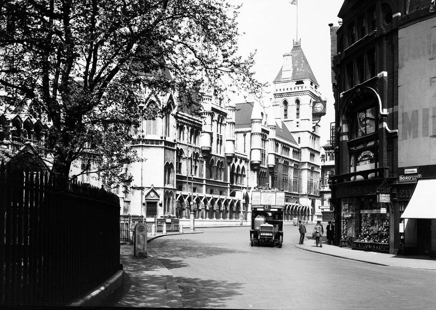 #111 Exterior view of the Royal Courts of Justice, commonly called the Law Courts, from the Strand, London, 1921.