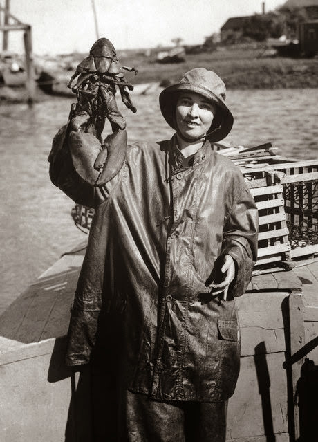 #5 Fisherwoman Storsely Manner of Rye Beach, New Hampshire, fishes for lobster off the New England coast, 1950s.