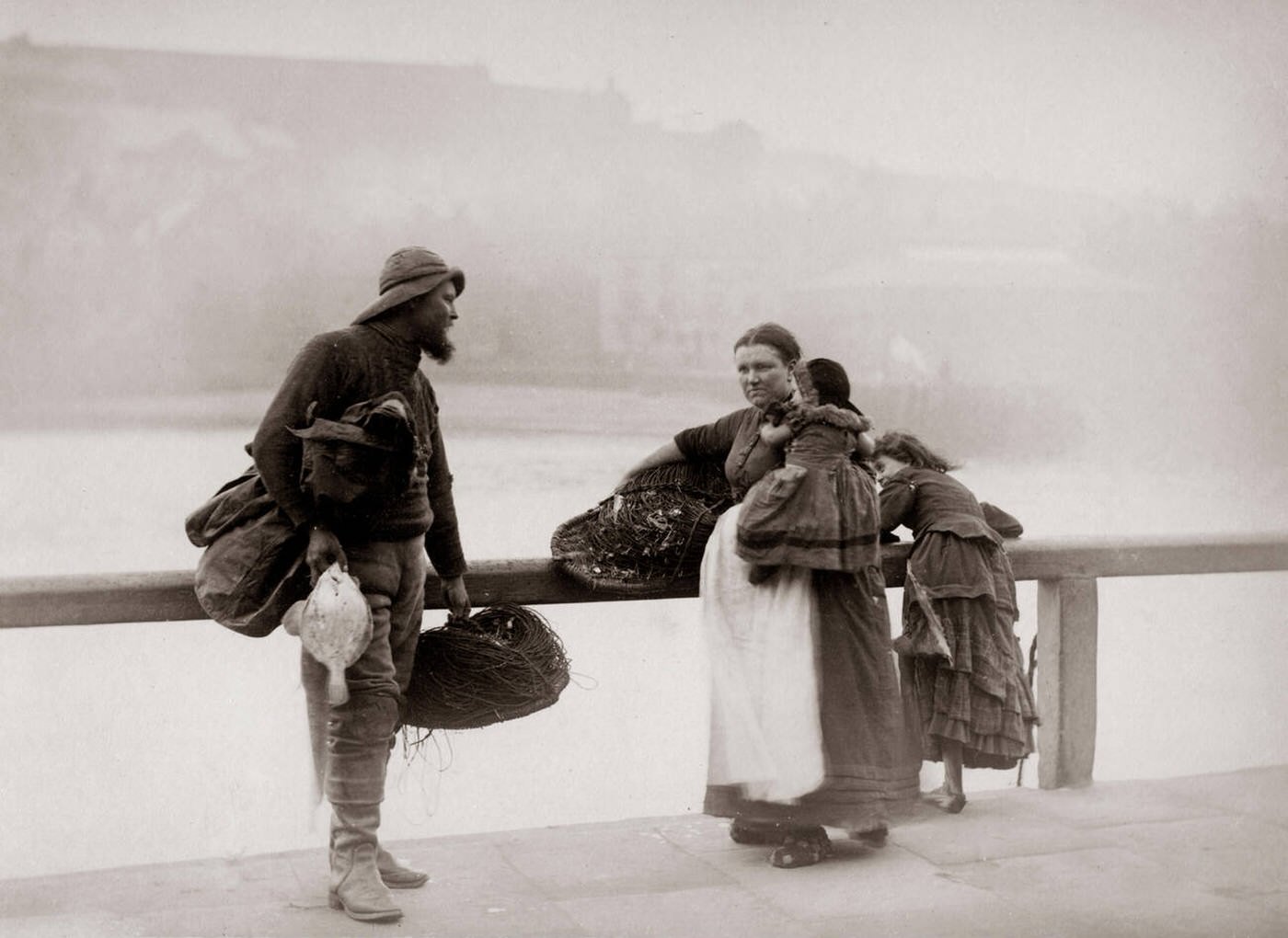 #67 Fisherman and fisherwomen in Whitby, Yorkshire, 1880s.