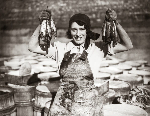 #10 A young woman at Great Yarmouth working during the herring harvest, 1932.
