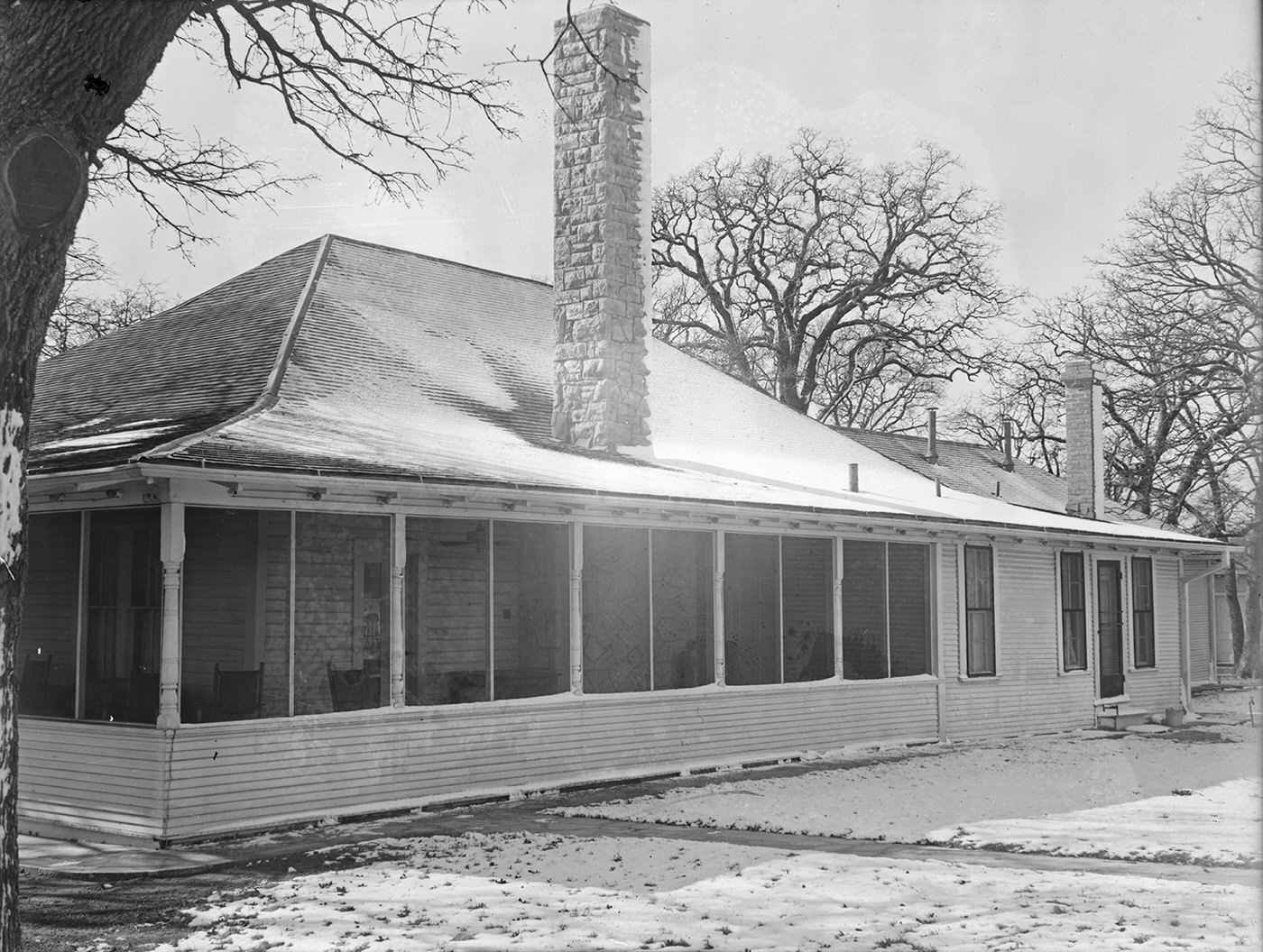 #4 Shady Oak Farm exterior in the snow, 1930