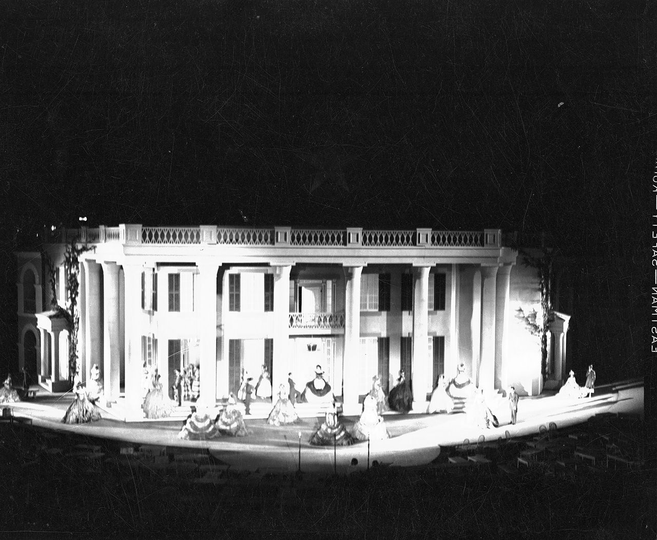 #36 Casa Manana “Gone with the Wind” scene in snow, Fort Worth, 1937