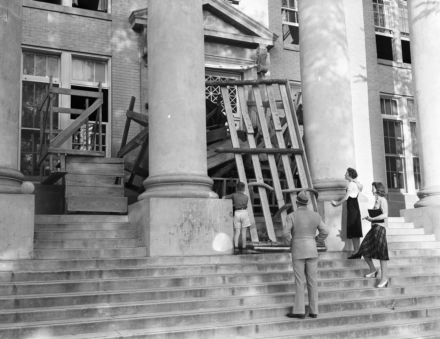 #43 Blockaded entrance of Texas Christian University Administration Building, 1938