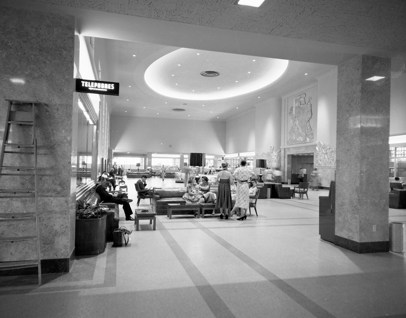 #70 Interiors of lobby at Greater Fort Worth, Texas International Airport, 1953.