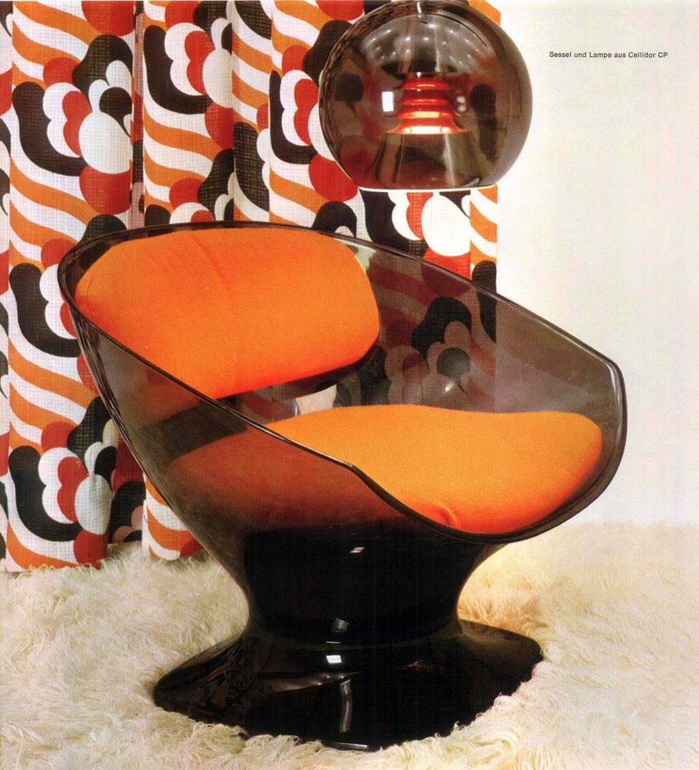 Behold the space-age chair nestled on a deep carpet of shag.