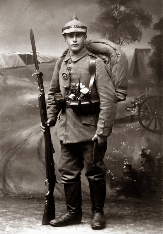 Fabulous Studio Portraits of German Soldiers with Flowers, 1910s WWI