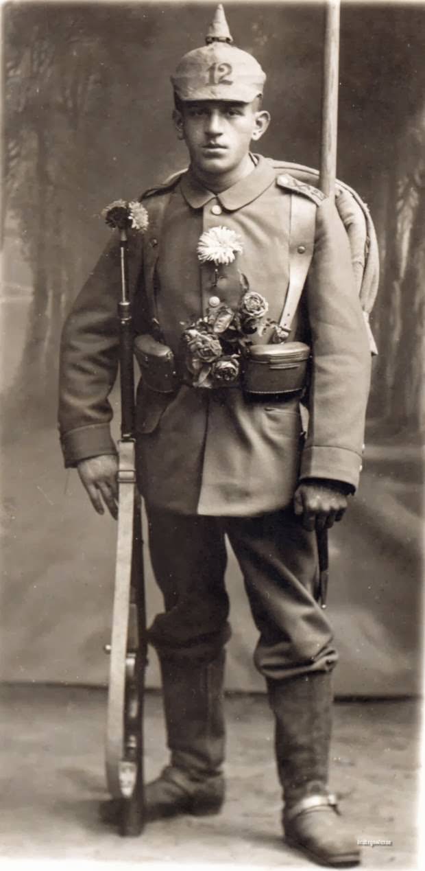 Fabulous Studio Portraits of German Soldiers with Flowers, 1910s WWI