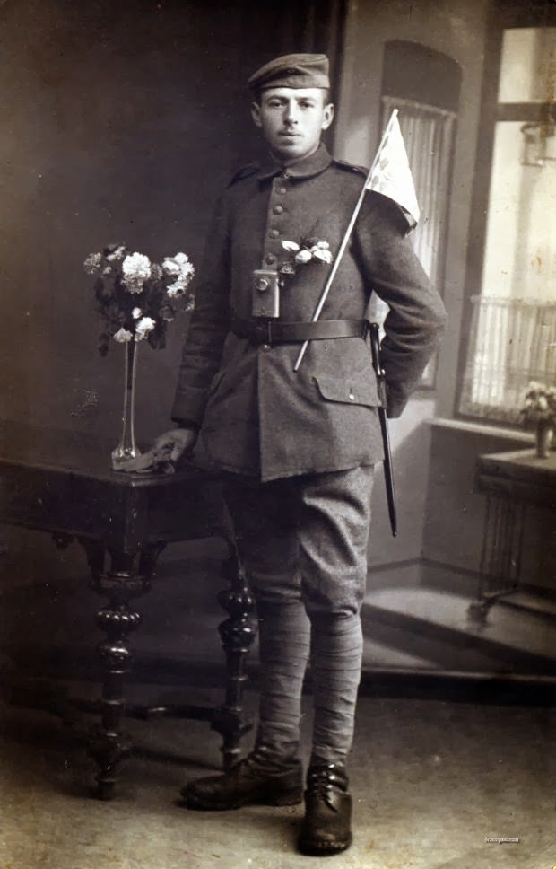 Fabulous Studio Portraits of German Soldiers with Flowers, 1910s WWI
