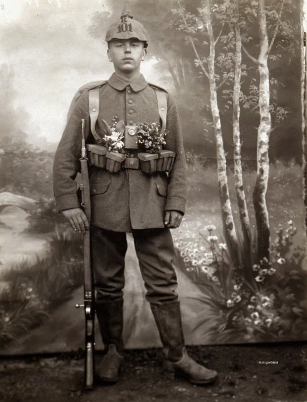 Fabulous Studio Portraits of German Soldiers with Flowers, 1910s WWI